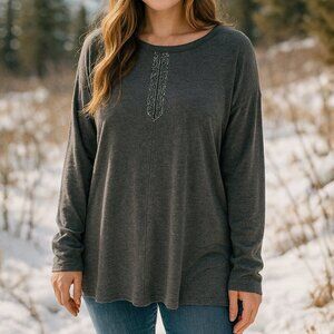 J Jill Soft TENCEL Lyocell Blouse | Charcoal Gray | Size Large